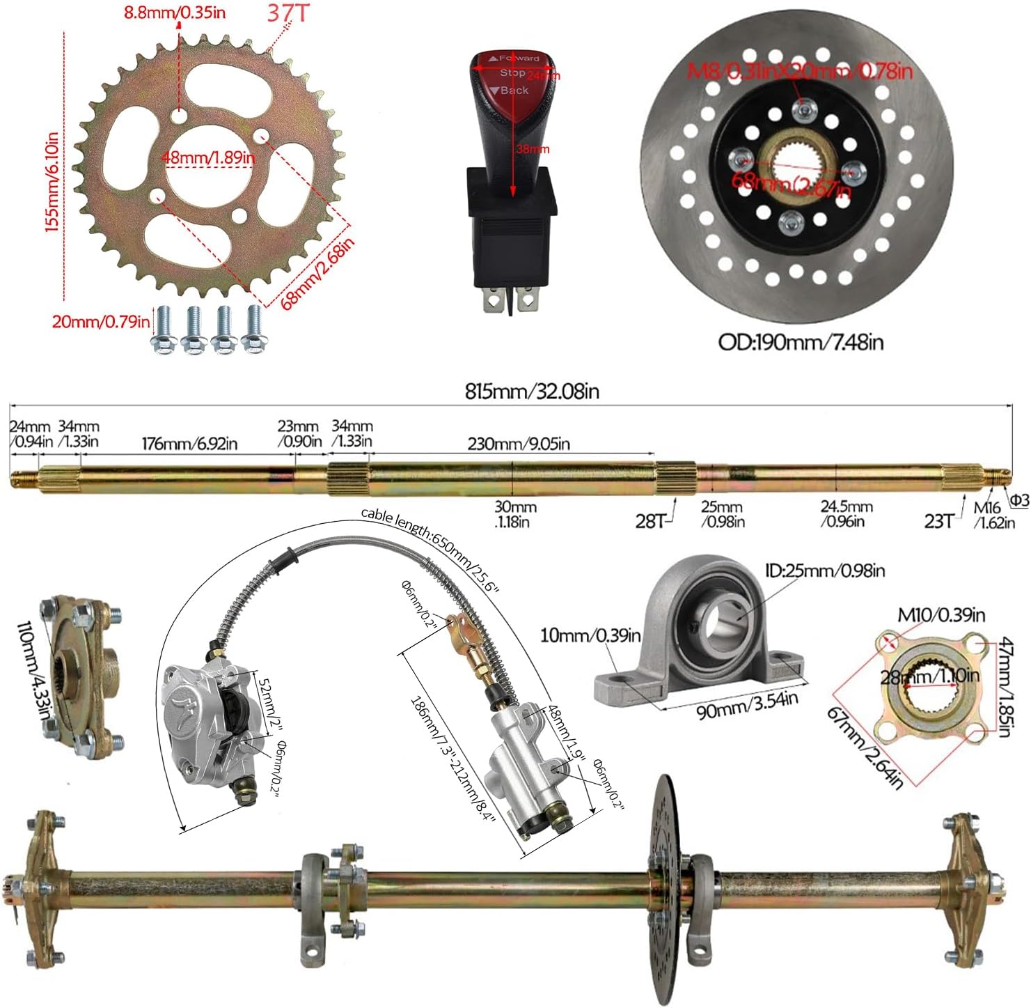 Complete Kit of 32" Live Axle +145/70-6'' Tubeless Wheel Tire Rim +72V 3000W Brushless Electric Motor & Controller +Steering Spindle for ATV UTV Quad 4 Wheelers Dirt Bike Trike Drift Go Kart
