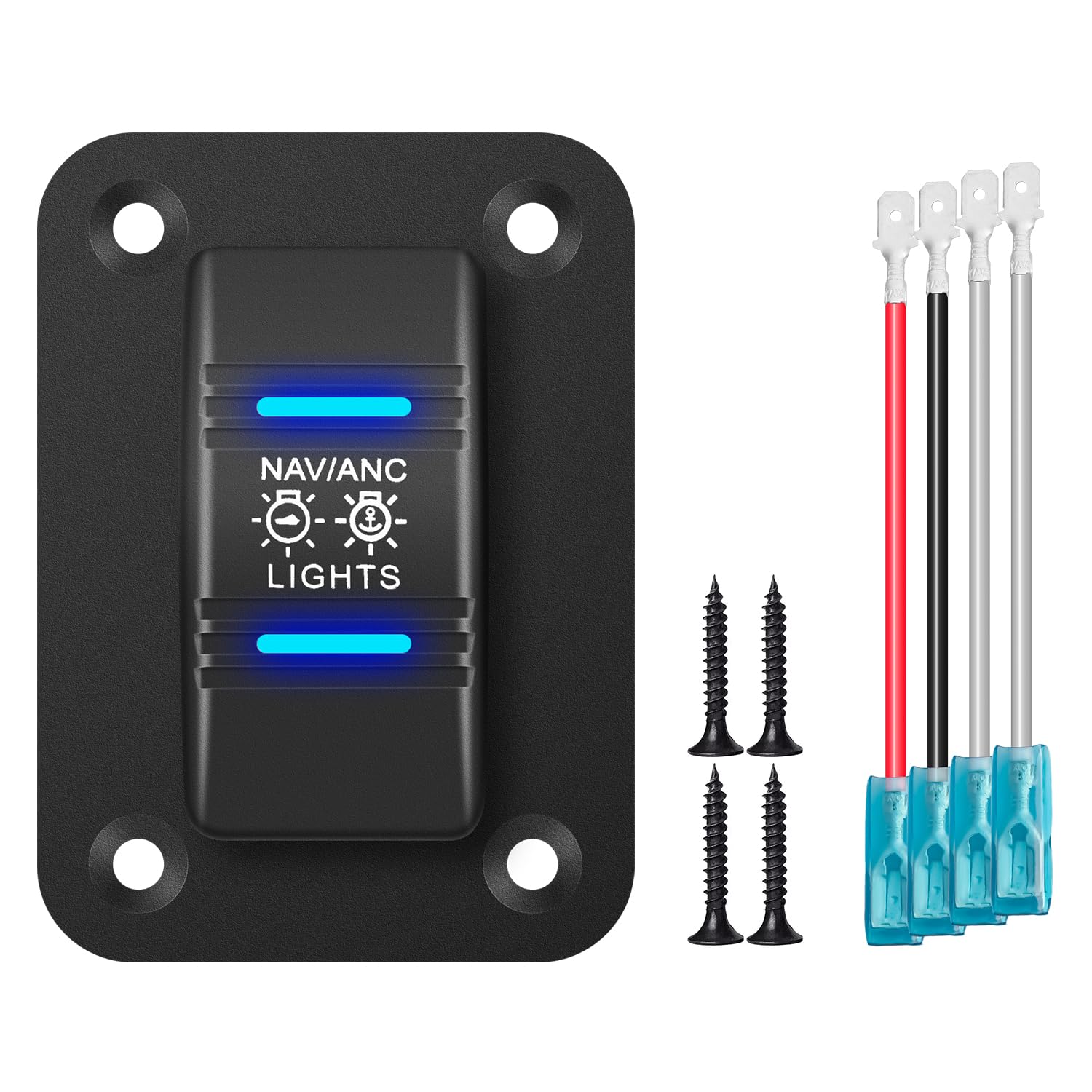 FXC 3 Way NAV/ANC Navigation Anchor Lights Rocker Switch Waterproof 12V 24V 4Pin 20A On Off ON SPDT Switch Panel with Blue LED Light for Marine Boat Yacht Caravan Fishing Boat