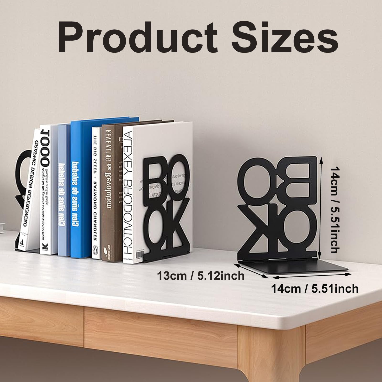 4 Paia Fermalibri per Mensole Ferma Libri in Metallo "BOOK" Scaffali per Scrivania Reggilibri per Mensole Antiscivolo Porta libri per Uffici Scuole Casa Librerie Biblioteche (Nero)