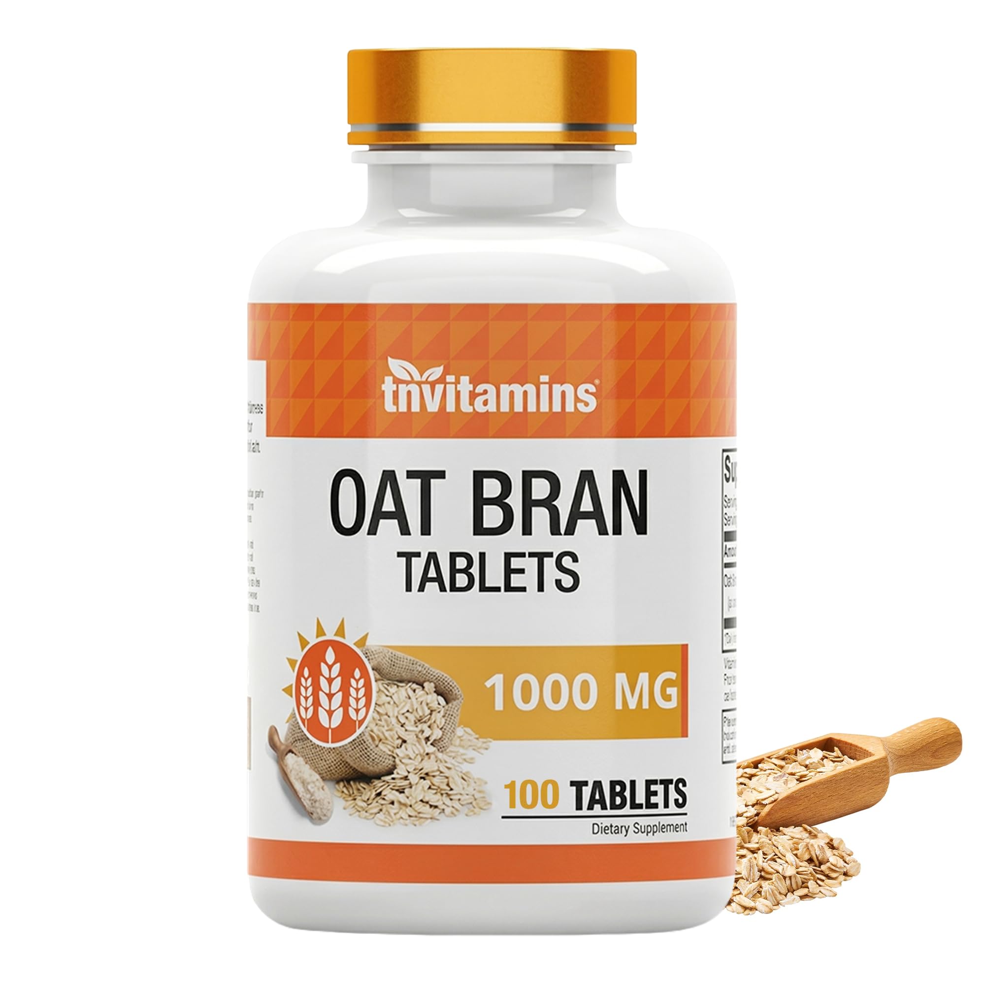 tnvitamins Oat Bran Tablets | 100 Tablets x 1,000 MG per Tablet | Oat Fiber Tablets | Soluble & Dietary Fiber Supplement | Supports Digestive Health * | High Potency Formula 100 Count (Pack of 1)