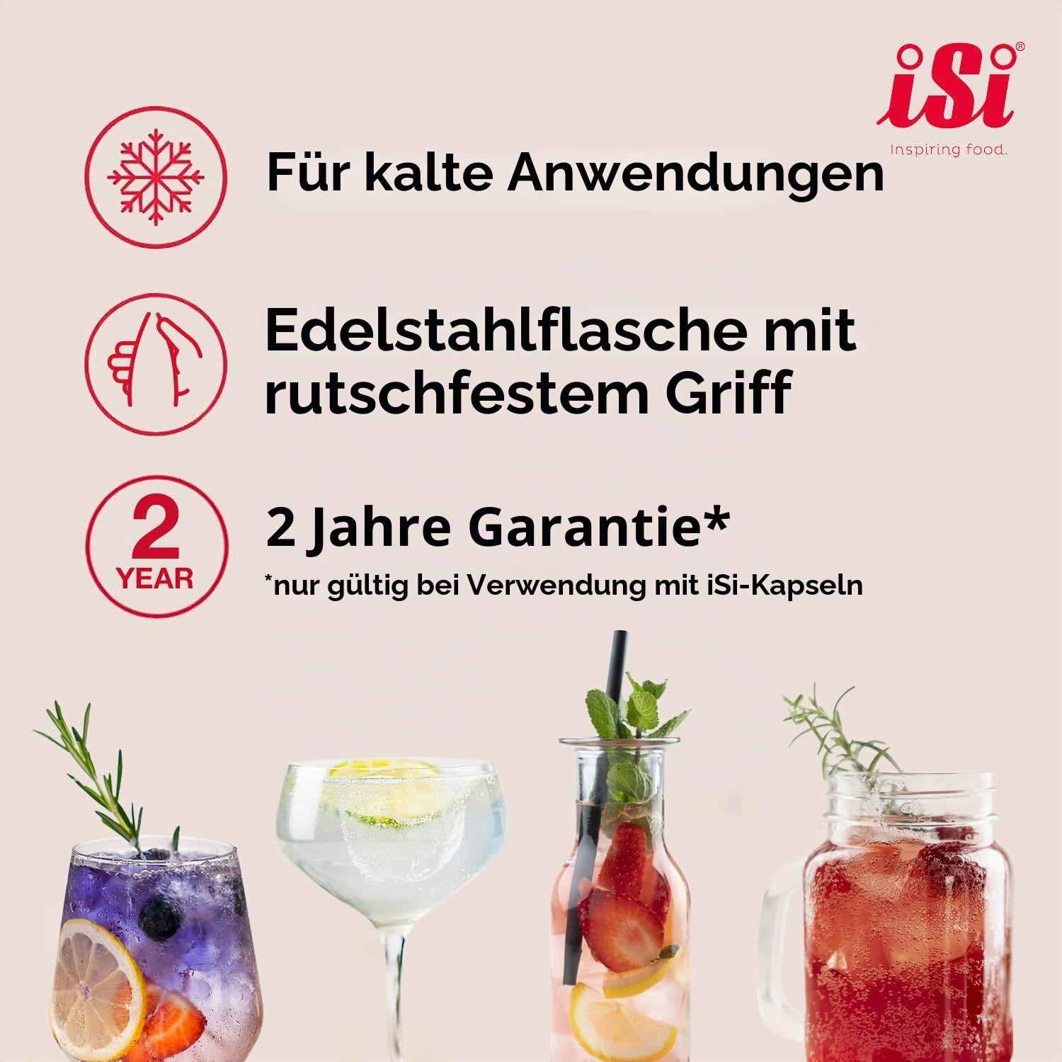 iSi Siphon, Wassersprudler für Sprudelwasser, Sprudler mit Edelstahl Flasche, Kohlensäure für Wasser, Soda Maker, Für Drinks & Cocktails, Schwarz, 8.5 x 8.5 x 31.5 cm