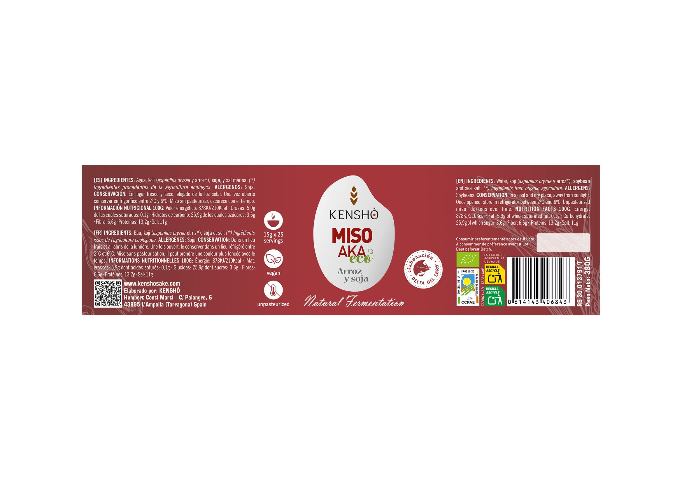 Kensho Aka Miso Ecológico Sin Pasteurizar Probiótico Miso Soup 380 gr