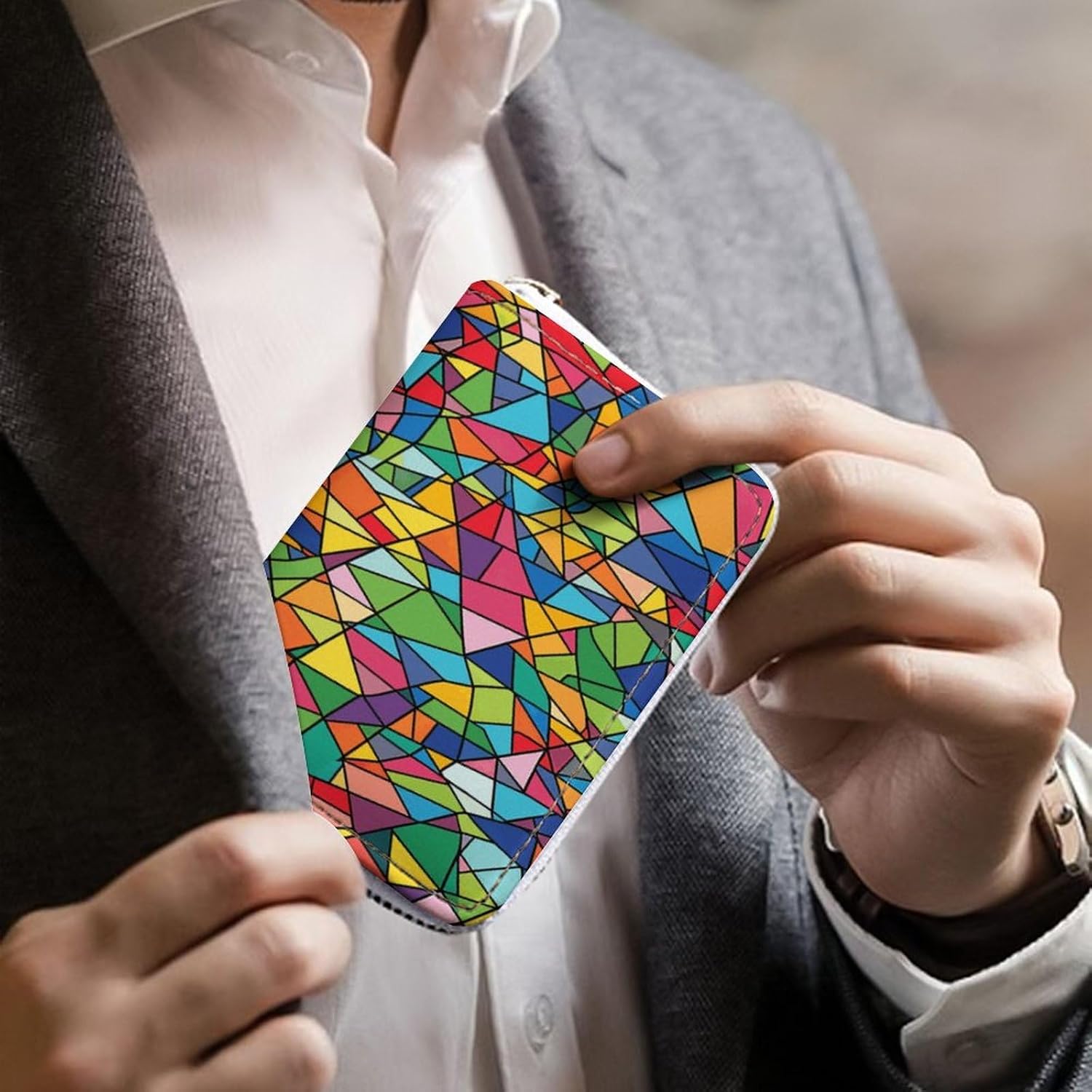 Bright Geometric Shapes Card Holder RFID Blocking,Credit Card Wallet for Women And Men,Card Case Organizer Bag with Zipper