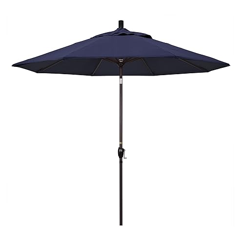 9' Round Aluminum Market Umbrella, Crank Lift, Push Button Tilt,