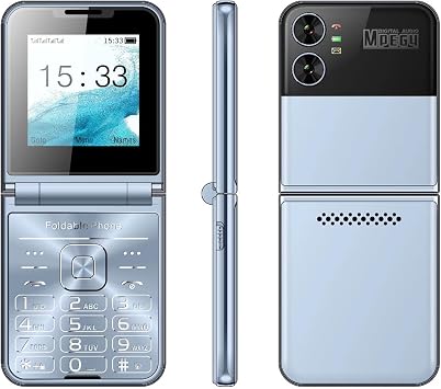 Portable Flip Phone for Seniors, 2.6in Unlocked Flip Phone 2G Senior Cellphone Big Button Loud Sound Basic Phone for Elderly Blue