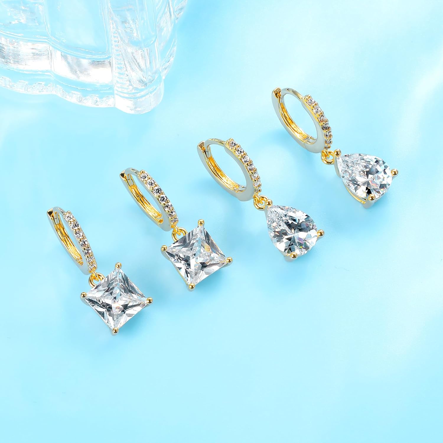 MDFUN 18K Gold Plated Dangle Hoop Earrings Set for Women Hypoallergenic Huggie Earring Sets Cubic Zirconia Drop Jewelry Gifts for Her - Image 5