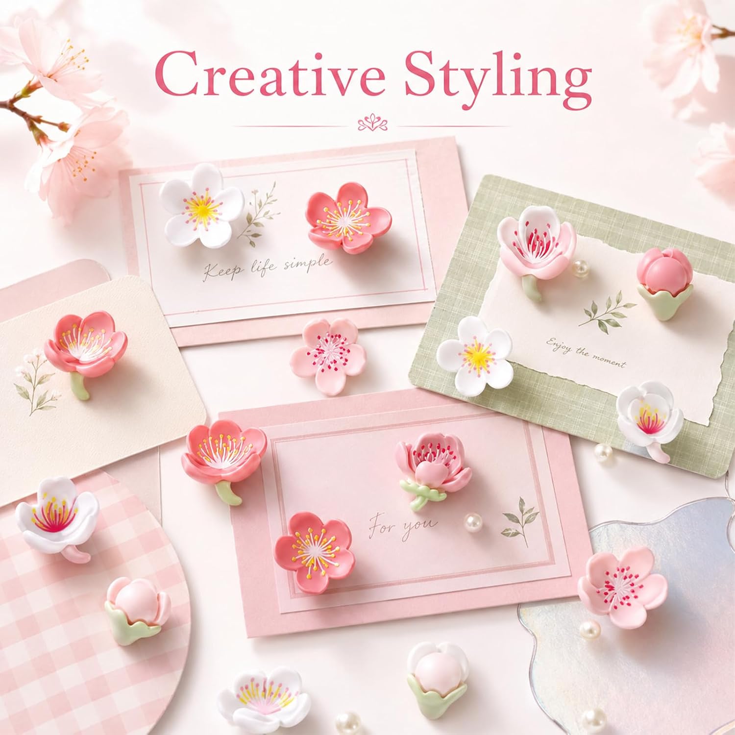 12 Pcs Cute Magnets, Flower Fridge Magnets, 3 Color Sakura Magnetic Sticker image 3