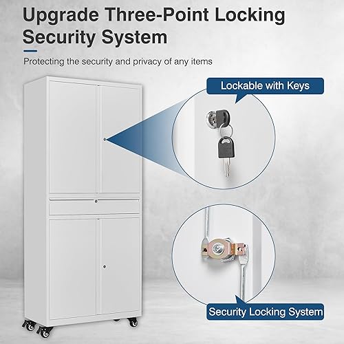 Miniatura 110 de Armario de almacenamiento de metal, gabinetes de garaje de 2 puertas, caninete de herramientas de utilidad de acero, caninetes de bloqueo corto con