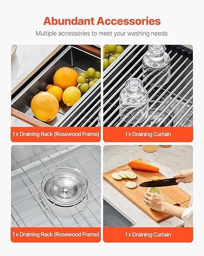 Miniatura 6 de VEVOR Fregadero de cocina, fregadero de acero inoxidable 304, lavabo doble con reborde y accesorios, fregaderos de lavavajillas para el hogar para
