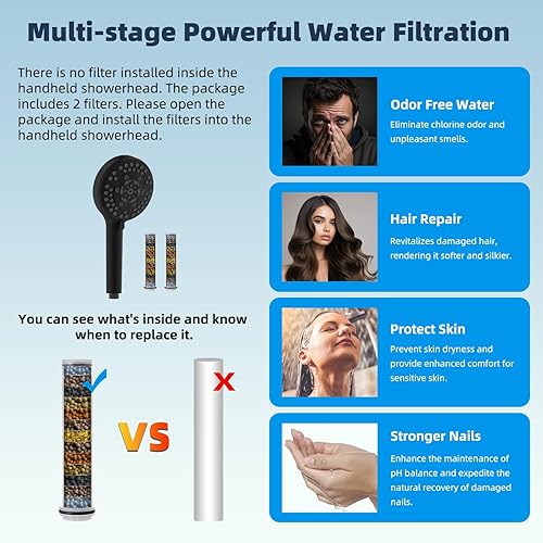 Miniatura 5 de Hibbent All Metal - Cabezal de ducha con doble filtro de 10 pulgadas, cabezal de ducha de mano de alta presión con brazo de extensión curvado