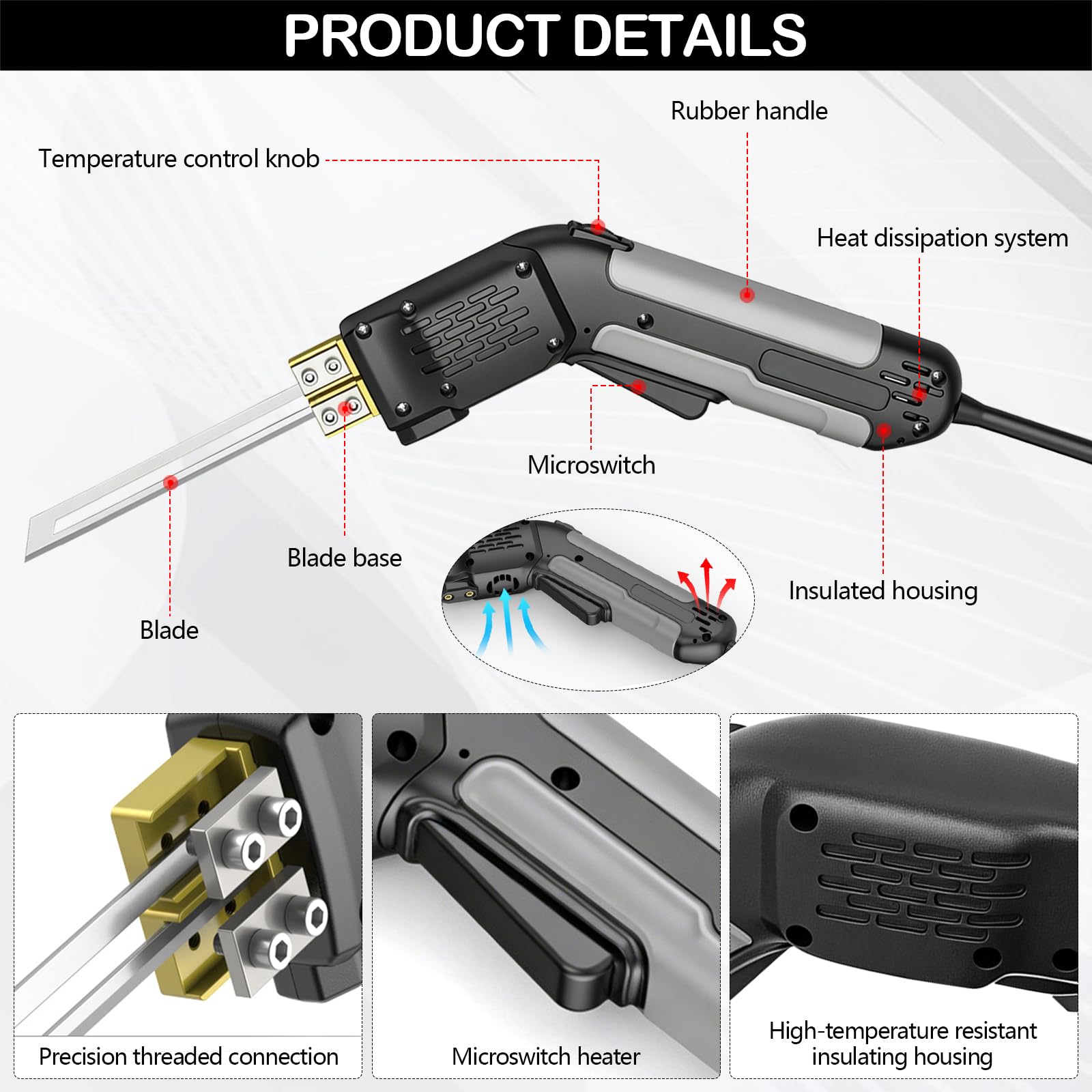 Styroporschneider, Styrocutter Elektrischer Heißschneider 300W Heißes Messer Stoffschneider Schneidwerkzeug Schaumschneider Set mit 5 Klingen zum Schneiden von Stoff/Gummi/Seil/Kunststoff/Acryl