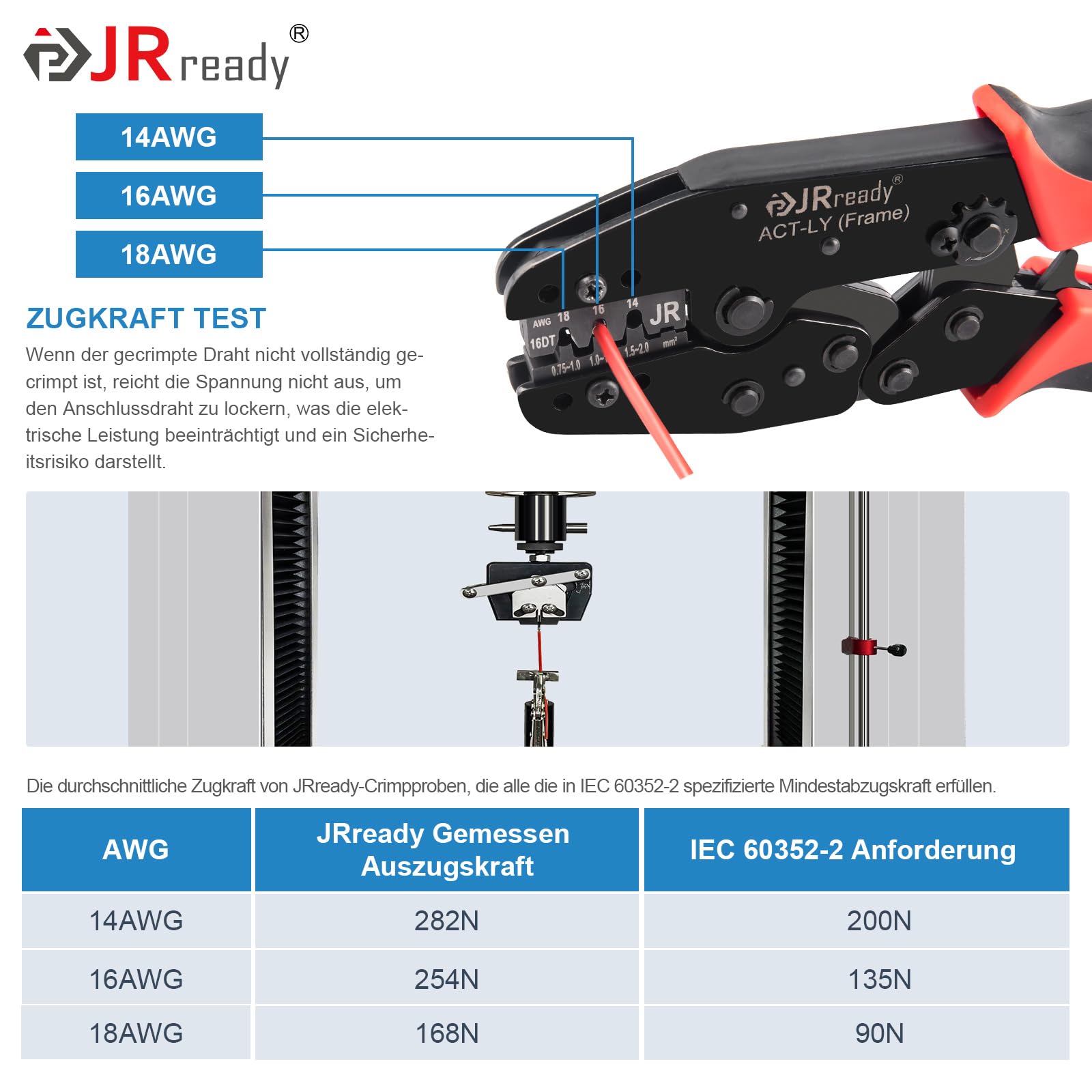 JRready ACT-LY-16DT Alicates de crimpado alemán para conector DT Kit de terminales troquelados alemanes Material de acero de alto endurecimiento Crimpadora Alicates de crimpado alemán Tamaño 16