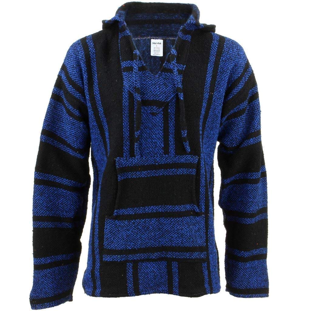 SiestaMexican Baja Jerga Black and Multi Coloured Hooded Hippie top