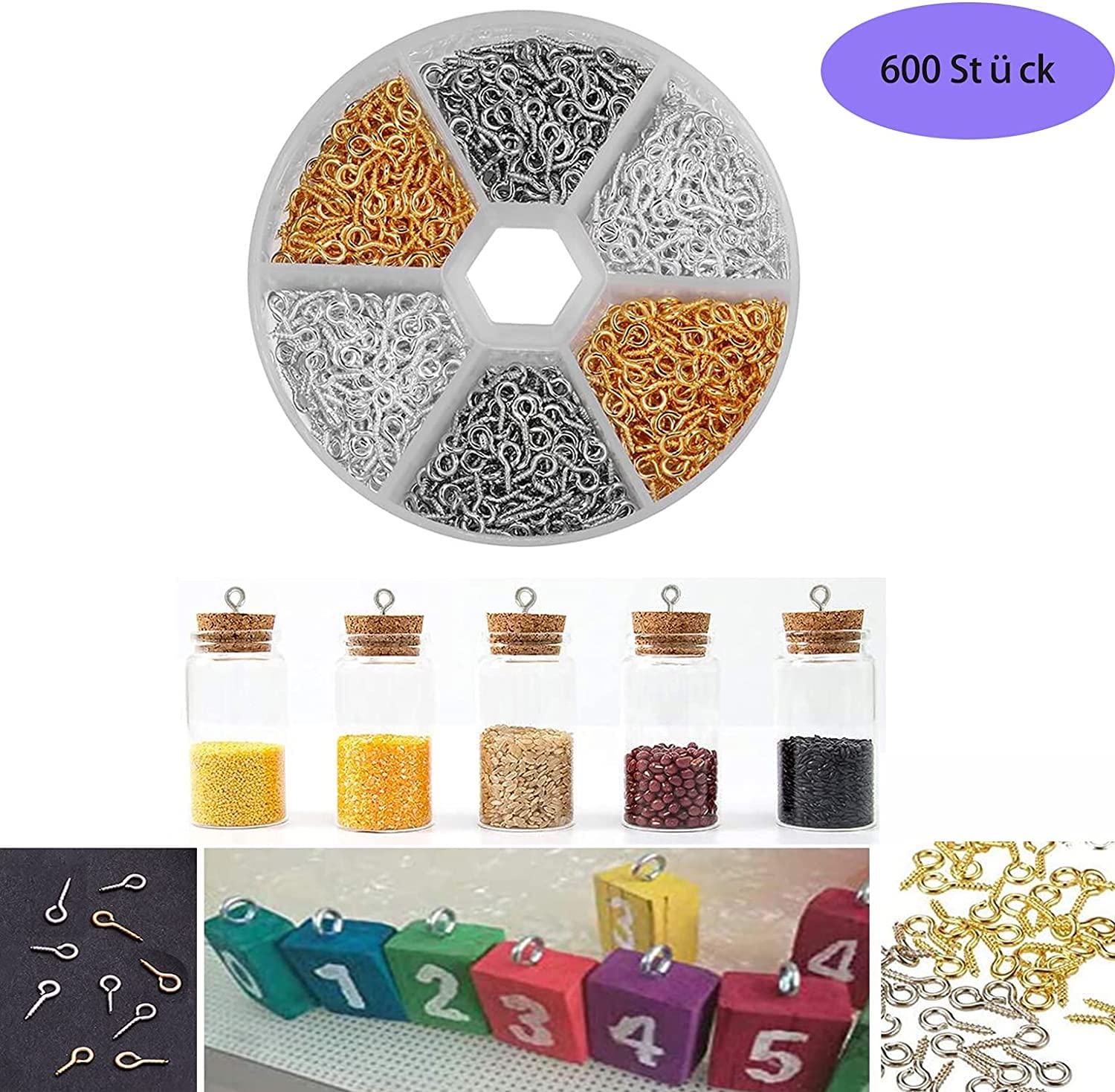 600 Pezzi Mini vite Occhio Chiodo Gancio Filo Anello Mini, Ferro Piccola vite Occhio vite Occhio di Pecora Chiodo Usato per Appendere Gioielli per fare Artigianato