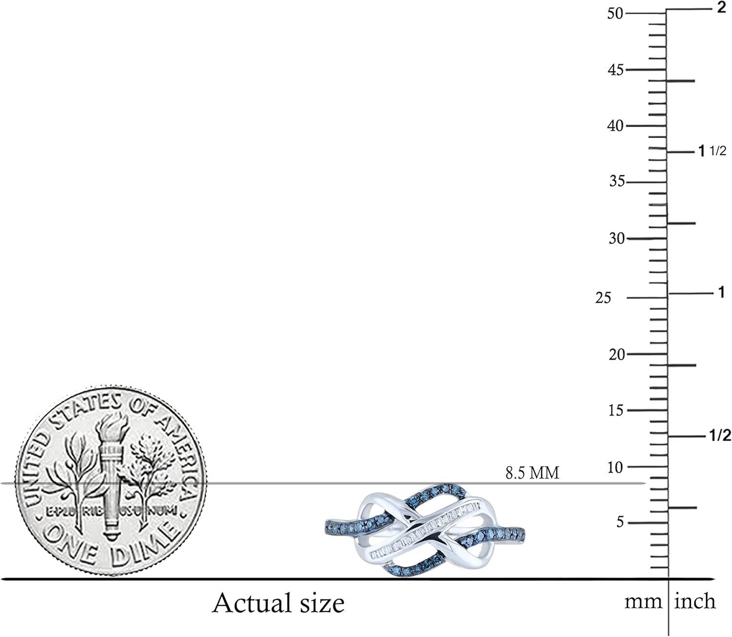 Dazzlingrock Collection 0.20 Carat (ctw) Round Blue Diamond & Baguette White Diamond Swirl Infinity Style Wedding Ring for Her in 925 Sterling Silver