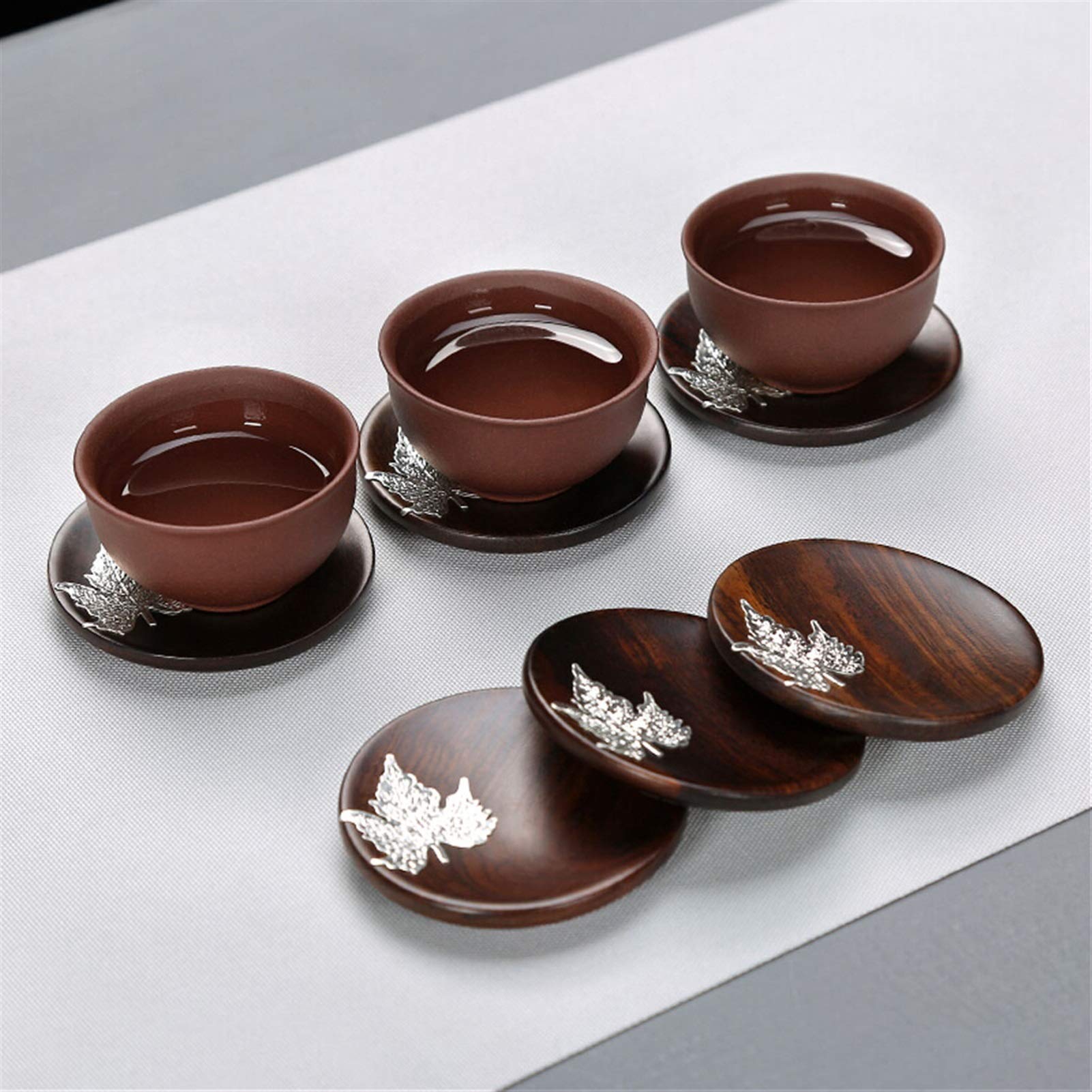 Sous-bocks 6 pièces Ensemble doré Jade Ensemble de thé Jade Ensemble d'accessoires Ebony Coaster Tea Coaster Isolation Plaque de thé sous-verres