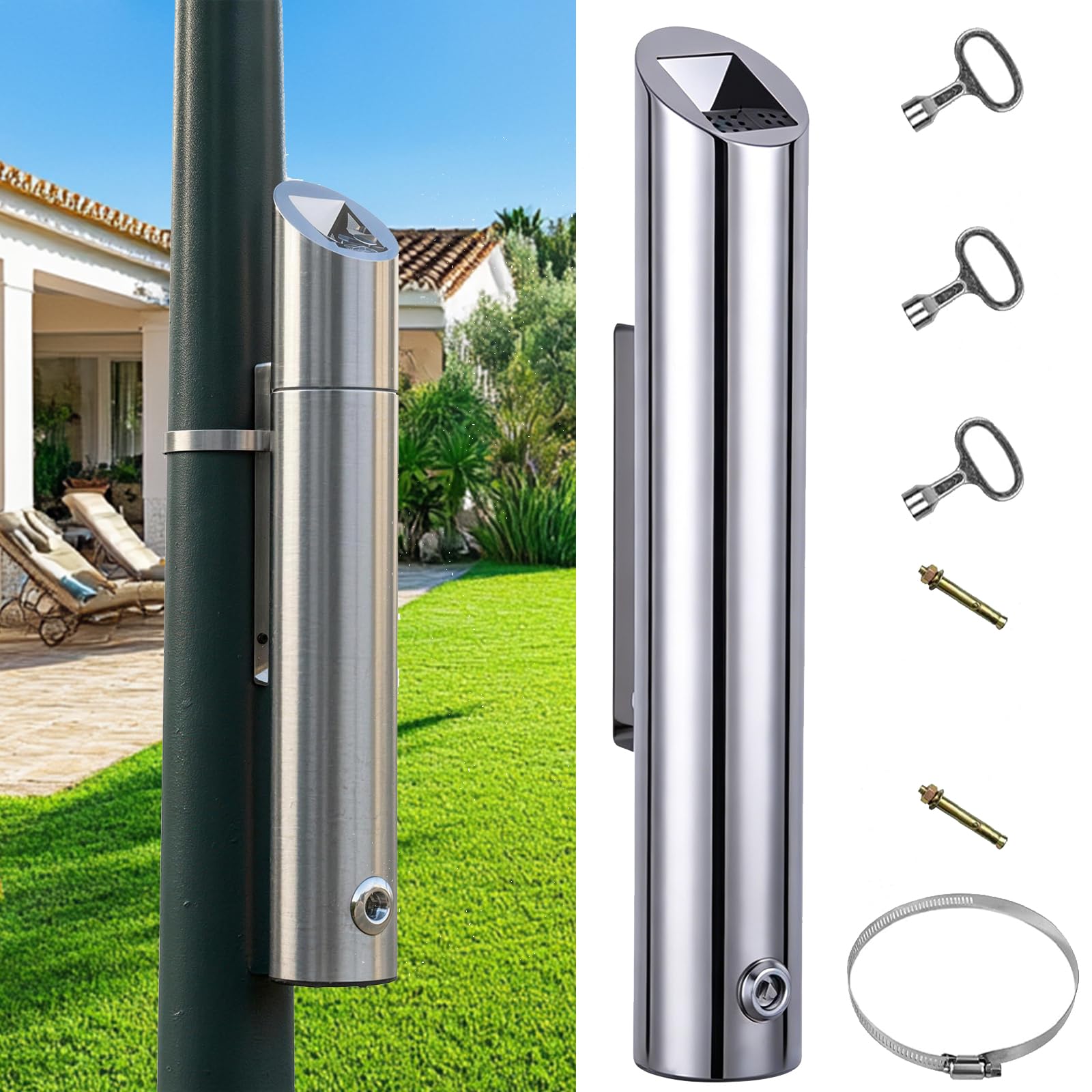 Mülleimer Wandmontage aus Edelstahl, Wandmontierter Küchenabfalleimer mit Schlüssel, 48 * 8cm Vertikaler Tubular öffentliche Küchenabfalleimer für Terrasse, Restaurant, Hotel, Cafés, Büros