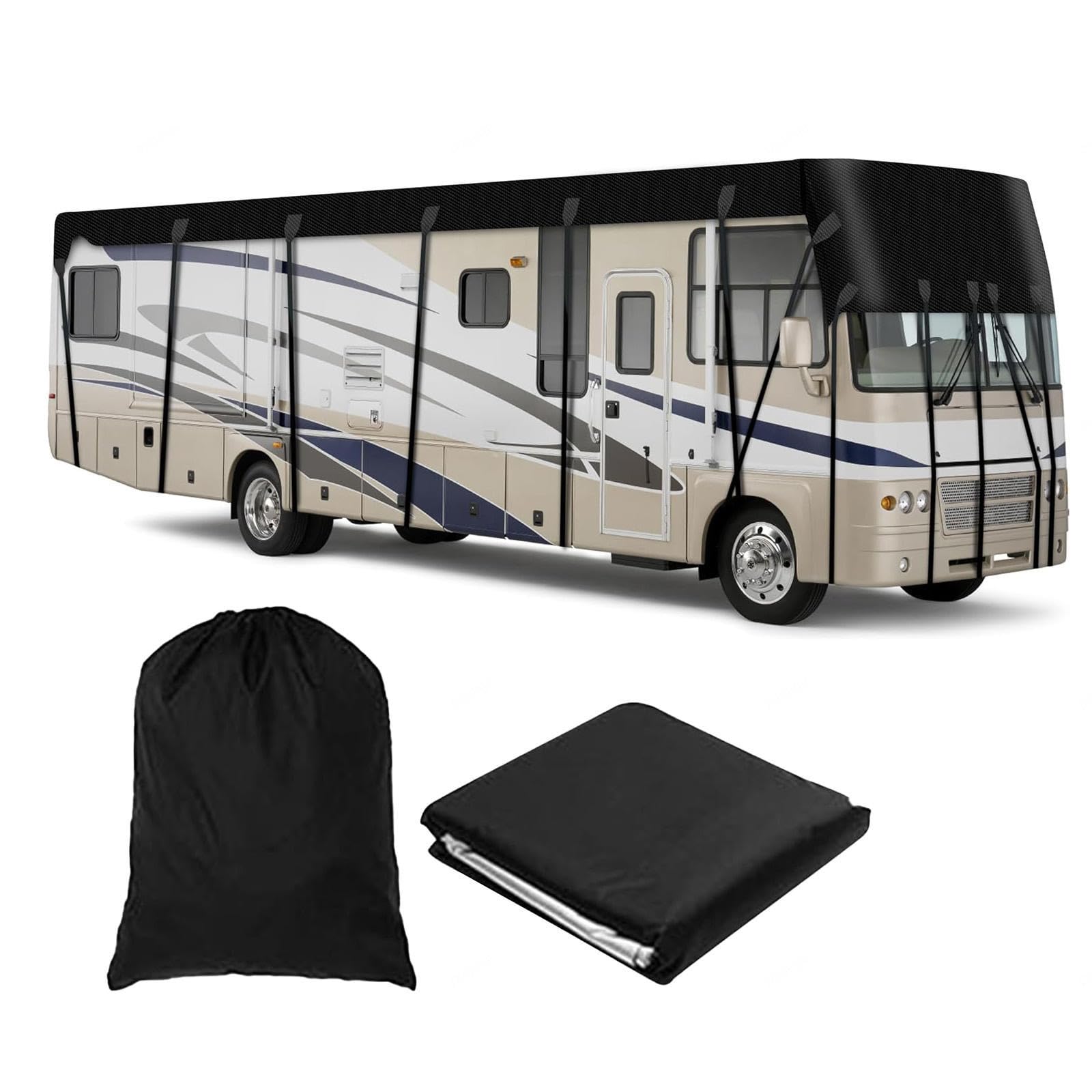 Cubiertas para caravana solo para techo, tela Oxford 210D, cubierta para cámper, a prueba de viento, lluvia y nieve, cubierta de remolque de viaje, negro, 6,5 m x 3 m