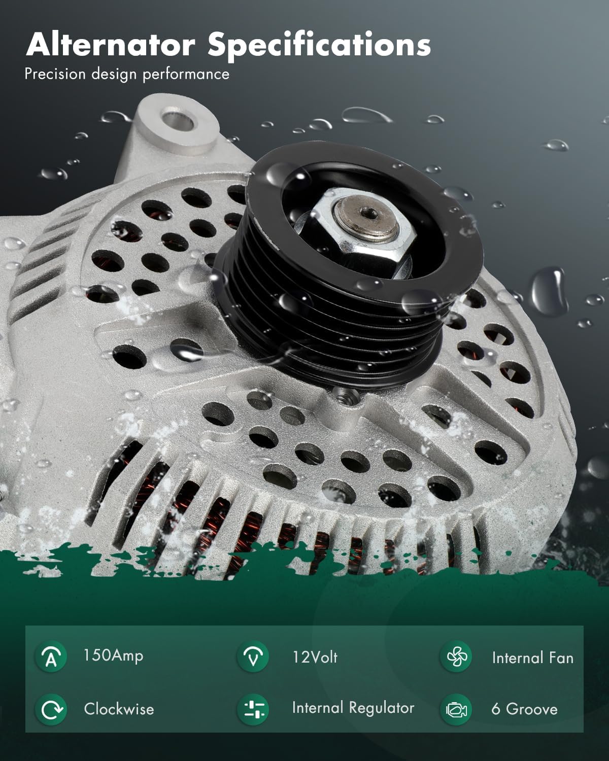 SCITOO Alternator Fit for Ford for E-150 4.6L 2006-2008,for Ford for E-150 5.4L 2007-2008,for Ford for E-250 4.6L 2007-2008 12V 150Amp CW 6 Groove Pulley 23827 6C2T-10300-BA 03G903016GX
