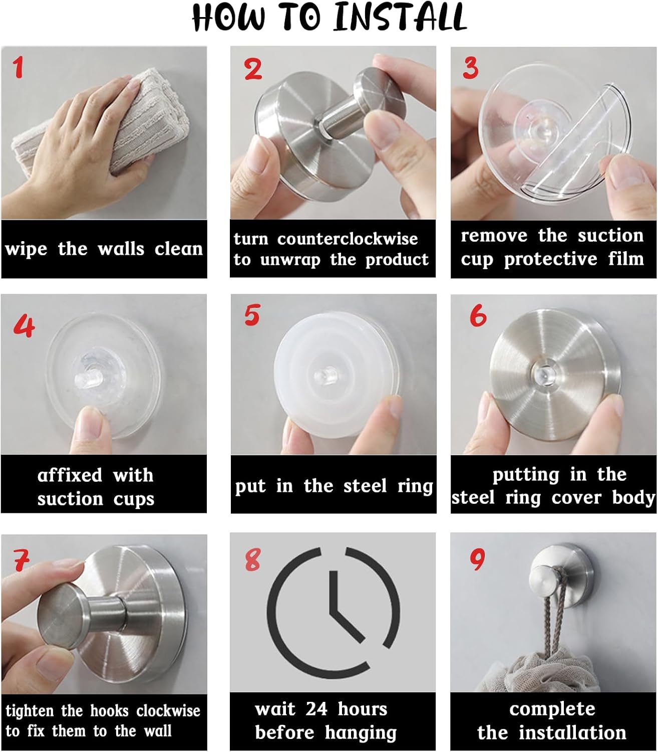 Suction Cup Hooks for Shower,Removable Bathroom Hooks for Towels,Suction Cup Wreath Hangers Holder for Front Door,Window,Glass,Bathroom Wall,Kitchen- 2 Pack (Grey) image 5