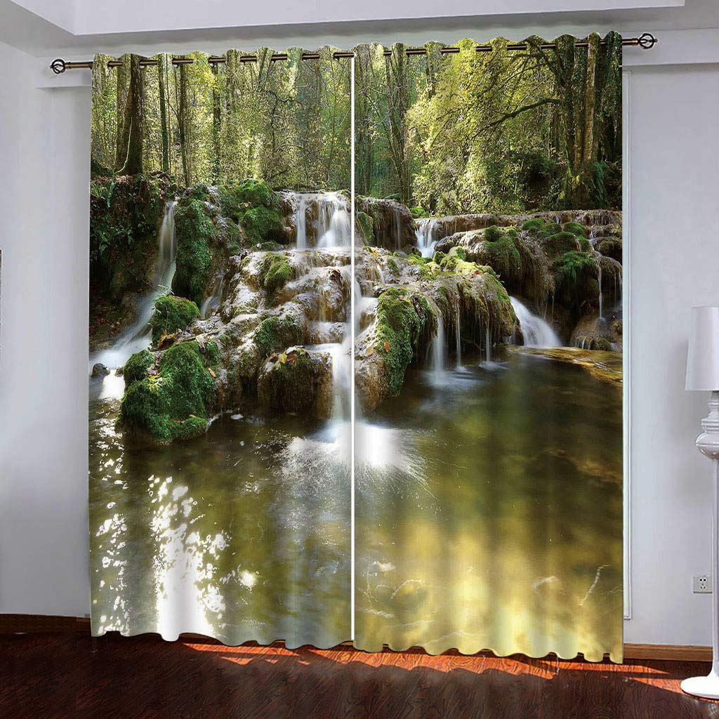 Rideau Occultant Oeillets 3D Cascade Verte | Rideaux Draperies Isolant Froid