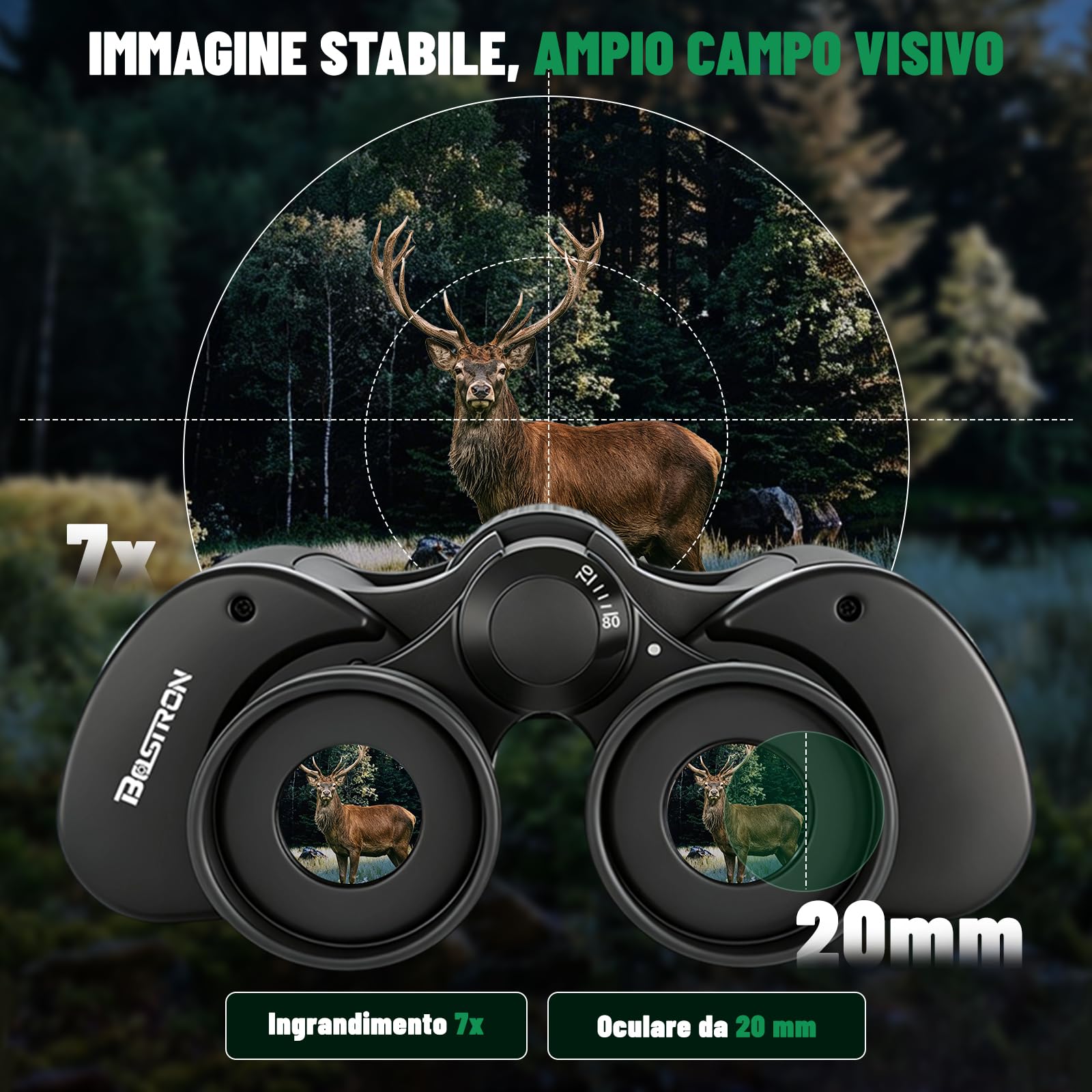 Binocolo 7x50 per Adulti con Visione Chiara, Binocolo Compatto per Birdwatching Caccia Viaggi Partite di Calcio Osservazione Delle Stelle con Custodia e Tracolla