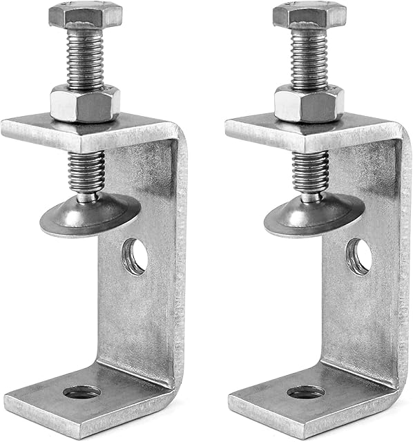 QWORK 2Pcs 304 Stainless Steel C Clamp Tiger Clamp, Heavy Duty C-clamp, for Home Improvement and Automotive Repair, Style 1