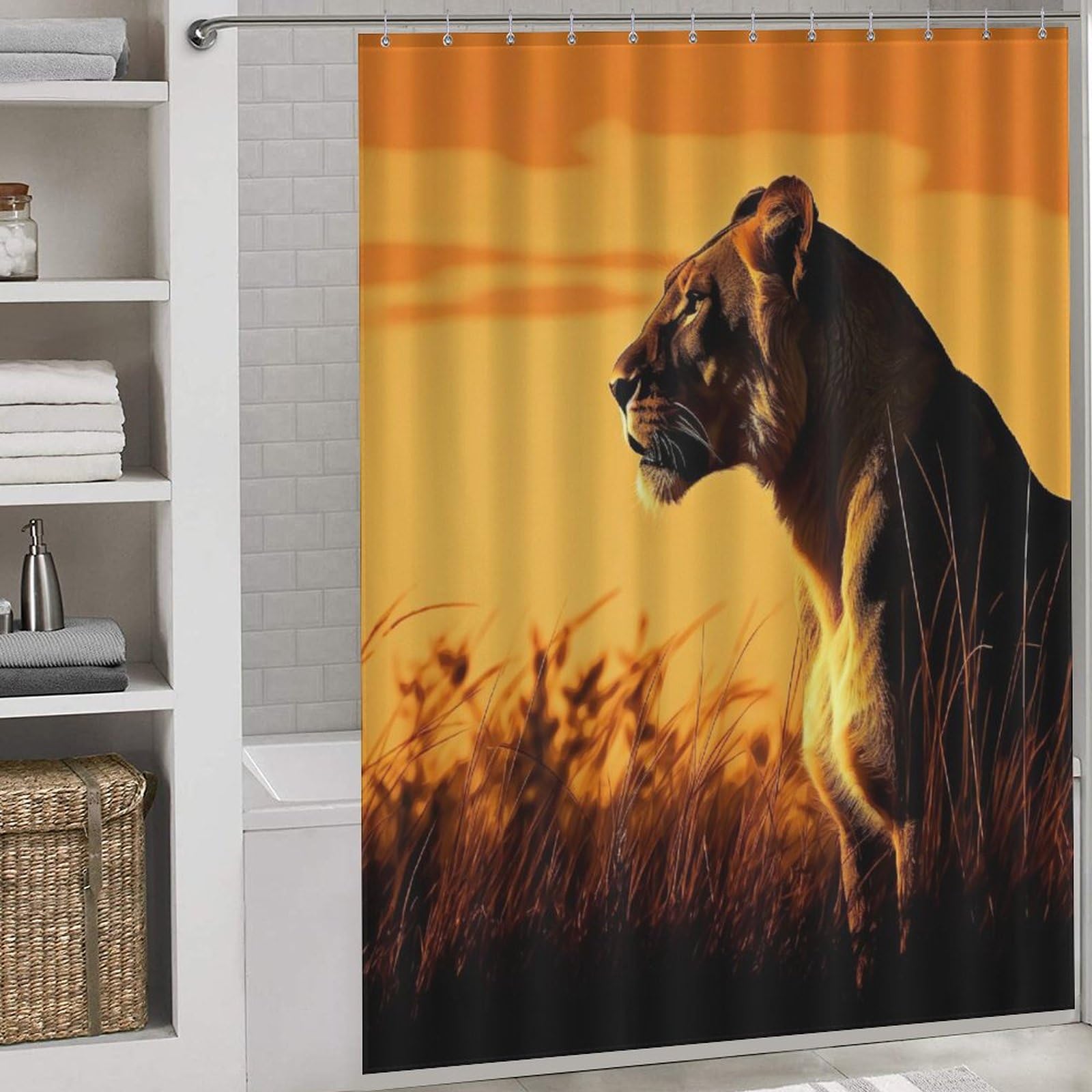 Rideau de douche lion tissu imperméable lavable salle de bain baignoire 168x183cm