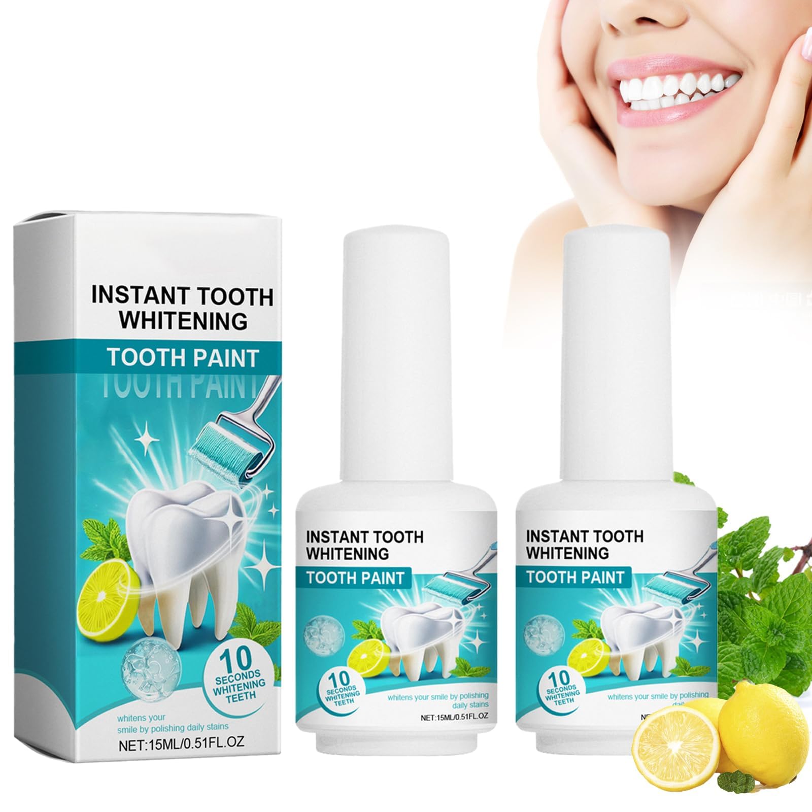 Instant Whitening Colour for Teeth, White Tooth Paint, Instant Whitening Colour for Teeth, Teeth Whitening Gel, Professional Teeth Whitening Paint, Teeth Polish, for Removing Tooth Stains, 2 Pack