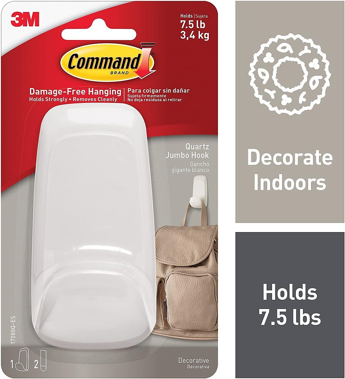 3M™ Command™ General Purpose Removable Plastic Hook, Jumbo, 7.5-Lb Capacity, Quartz