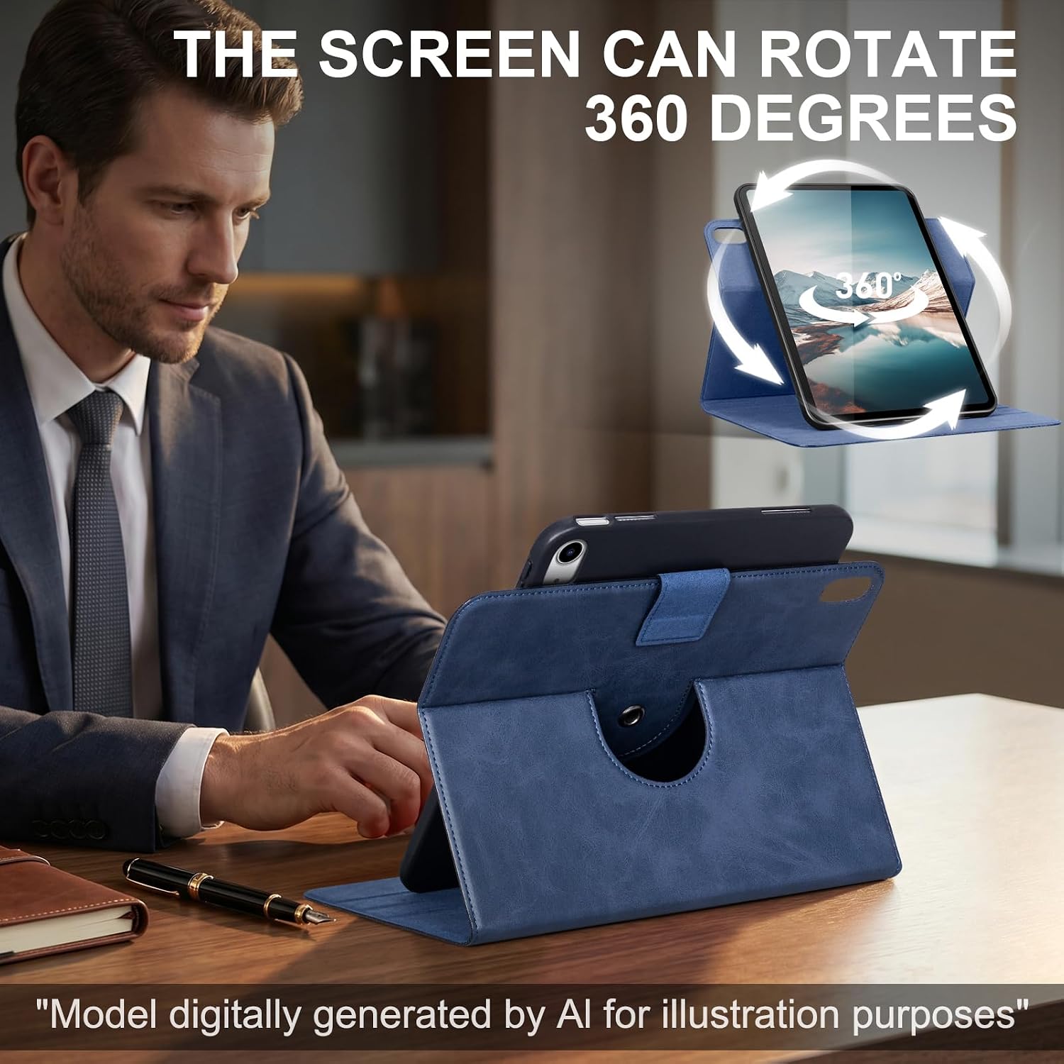 Rotating Case for iPad A16 11th 11" 2025/iPad 10th 10.9" 2022.Blue image 4