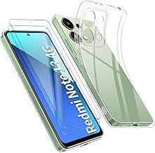 Qasyfanc Case Compatible with Xiaomi Redmi Note 13 4G Case with Camera Protection and 2 Pieces Tempered Glass, Redmi Note 13 4G Soft Silicone Slim Case, Transparent