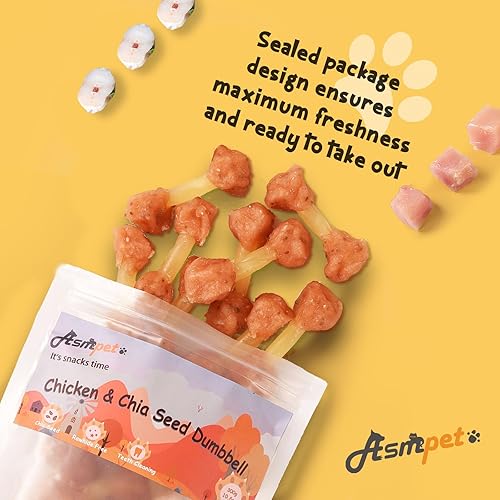 Miniatura 7 de ASMPET Masticables para perros, mancuerna de bacalao envuelta en pollo, sin cuero crudo y sin granos, aperitivos de entrenamiento masticables