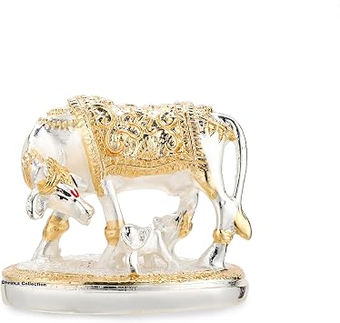 DHRUVS COLLECTION Vastu Kamdhenu Cow with Calf Idol | 24K Gold & 999 Silver Plated | Excellent Vastu Correction Remedy for Financial Problems | Wedding & Housewarming Gift