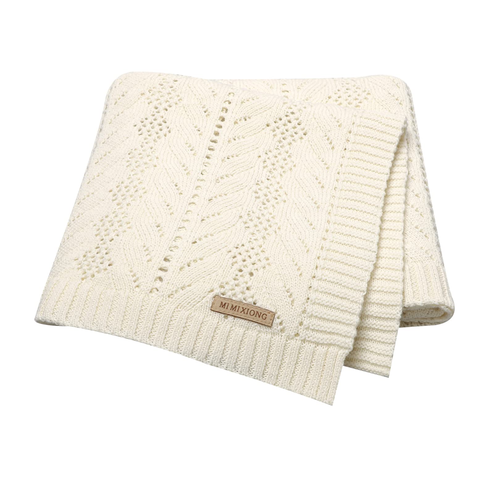Cotton Baby Blanket Soft Cellular Neutral Knitted Swaddling Nursery Blankets for Boy and Girl 35x27 Inch (Ivory)