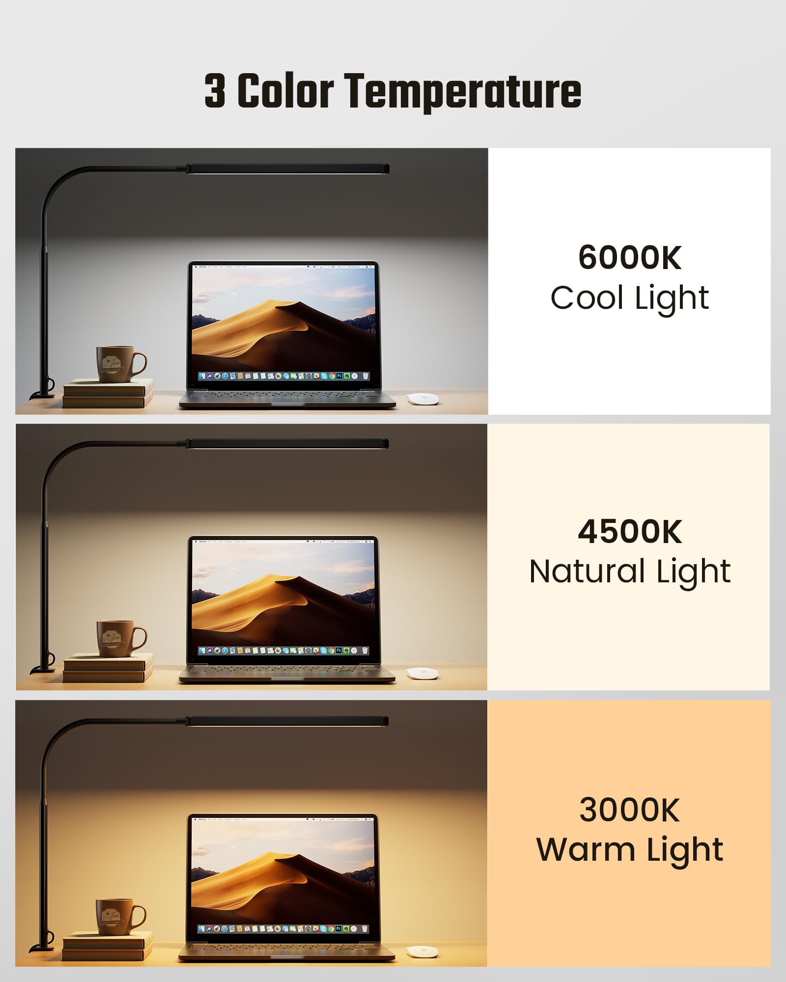 SUPERDANNY Eye-Caring LED Desk Lamp 360 Flexible Gooseneck Work Lamp with Desk Side Clamp Touch Control 3 Light — view 5