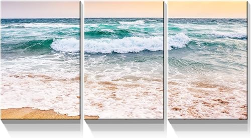 Miniatura 19 de Denozer - Lienzo decorativo de 3 paneles para decoración del hogar, mar azul, puesta de sol, blanco, playa, pintura, impresión sobre lienzo, paisaje