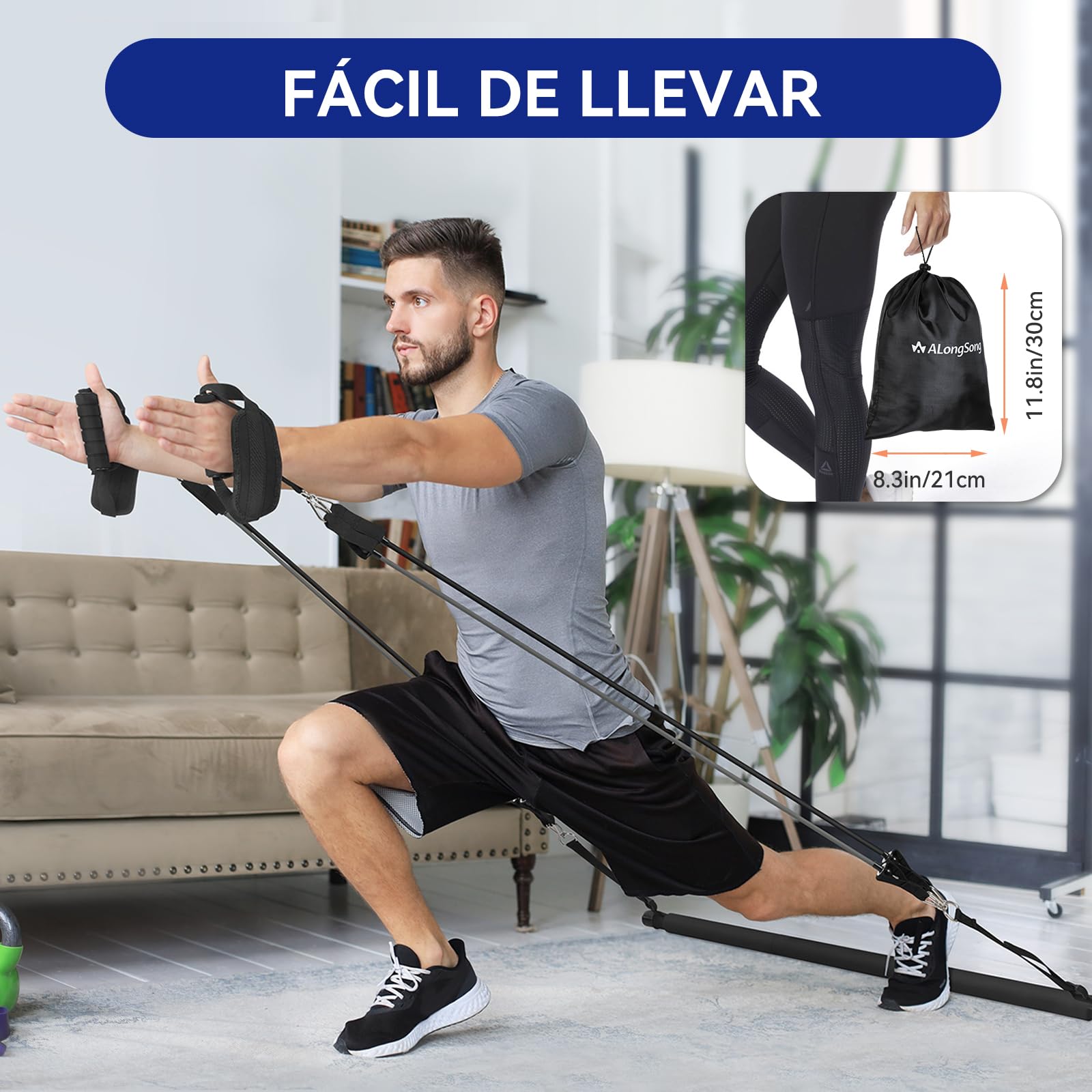 Barra de Pilates, ALongSong Barra Pilates Hecha de Hierro con Bandas de Resistencia de Tubo de Látex Natural(40-180lbs), Gomas Elasticas Musculacion para Gimnasio En Casa, Navidad