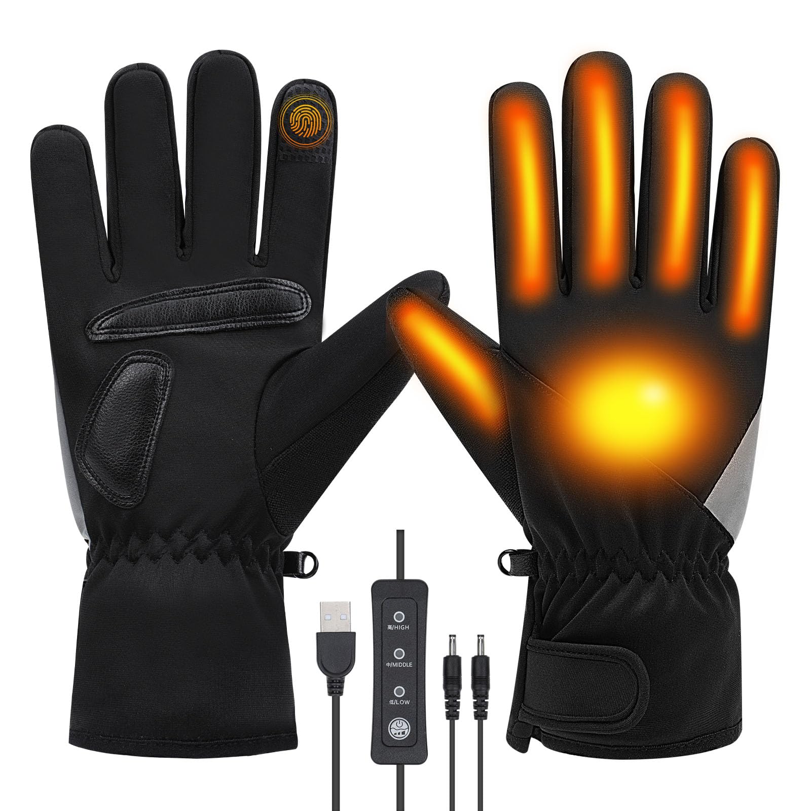 USB Guantes Calefactables Bici para Mujeres y Hombres, All-round Heated Pantalla Táctil Antideslizante Guantes Calefactables Ciclismo con 3 Niveles de Calor, Forro Térmico para Correr Caminar Conducir