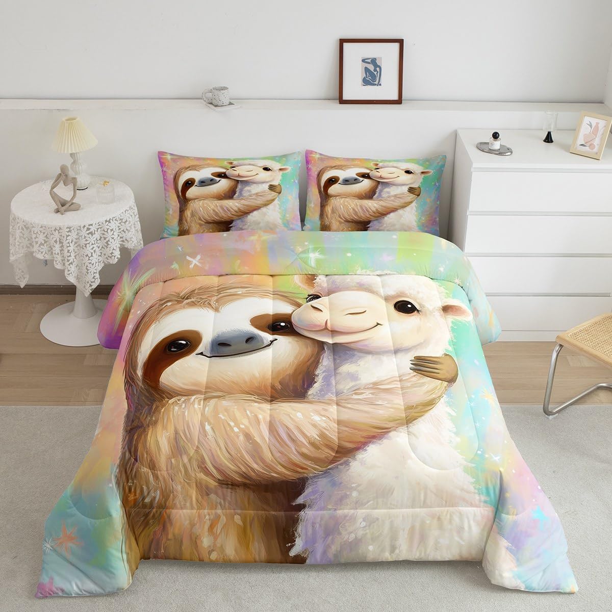 Castle Fairy 3D Squirrel Comforter Set Queen Size Natural Jungle Landscape Bedding Set Kids Boys Girls Cute Wildlife Animal All Season Quilt Set Spring Theme Bedding Comforter Sets,3Pcs