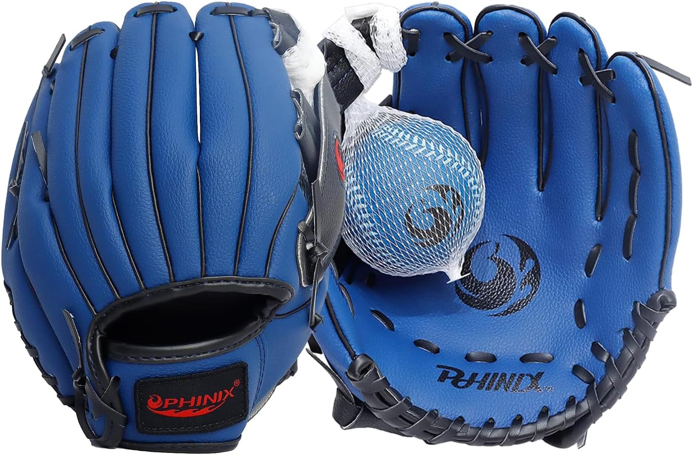 PHINIX Baseball Glove Tee Ball Mitt with Soft Ball for Kids Play & Training 8.5"-10"