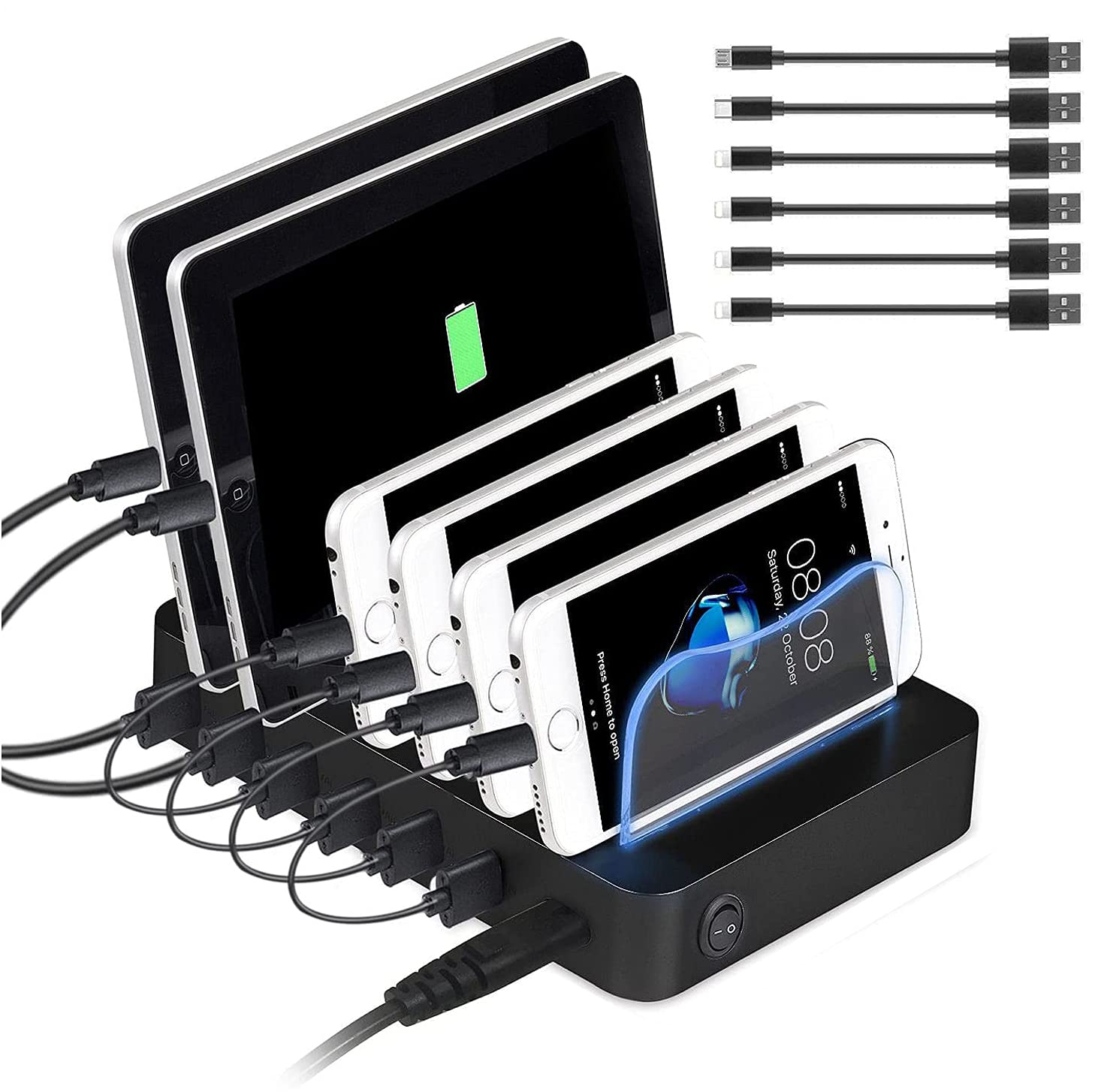 Stazione di Ricarica USB 6 Porte 50W/10A Organizer per Cellulare Tablet Auricolari Gadget USB Nero