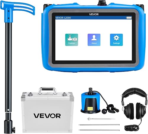 VEVOR Pipe Water Leak Detector for Outdoors, 1Hz-10000Hz, 7" Touchscreen Water Leakage Detection Locator for 16.4FT (5m) Underground Plumbing - with Medium Sensor, 3 Listening Rods, Headphone & Case