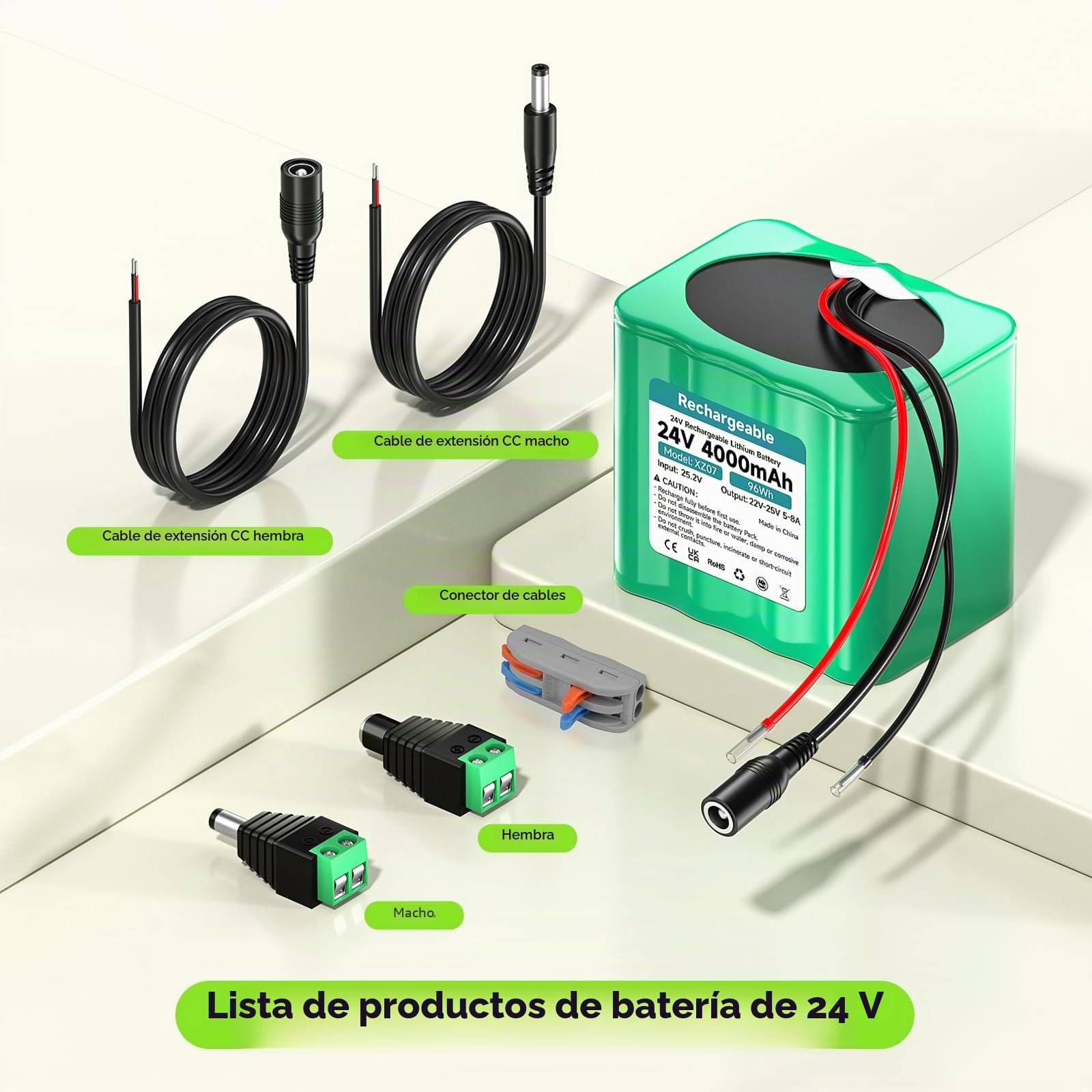 24V Batería 4000MAH Batería Recargable Litio con Adaptador de Cargador y Conector y línea conexión, para Dispositivos de 24 V, Suministro de alimentación automóvil de Bricolaje/Juego