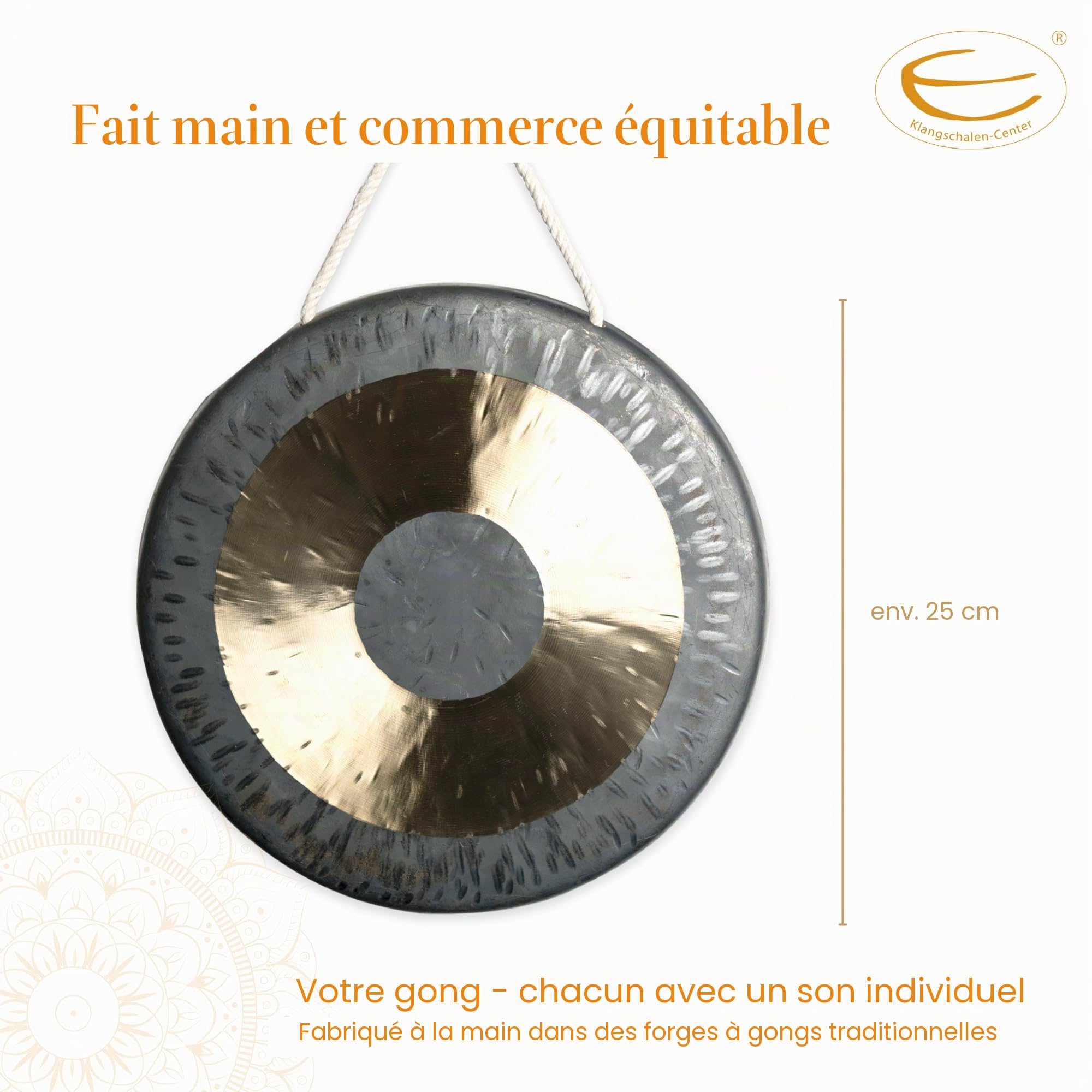 Gong tam-tam original, Whood Chau Gong chinois 25 cm 10" -7038-L-