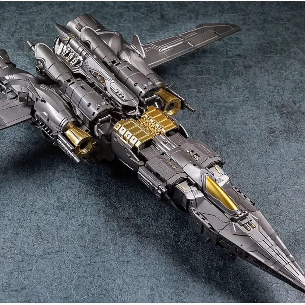 Жогорудан төмөн view of the suixianbaiyue BS-02 Knight Dictator Commander in its sleek aircraft mode, showcasing its dark grey finish and aerodynamic design.