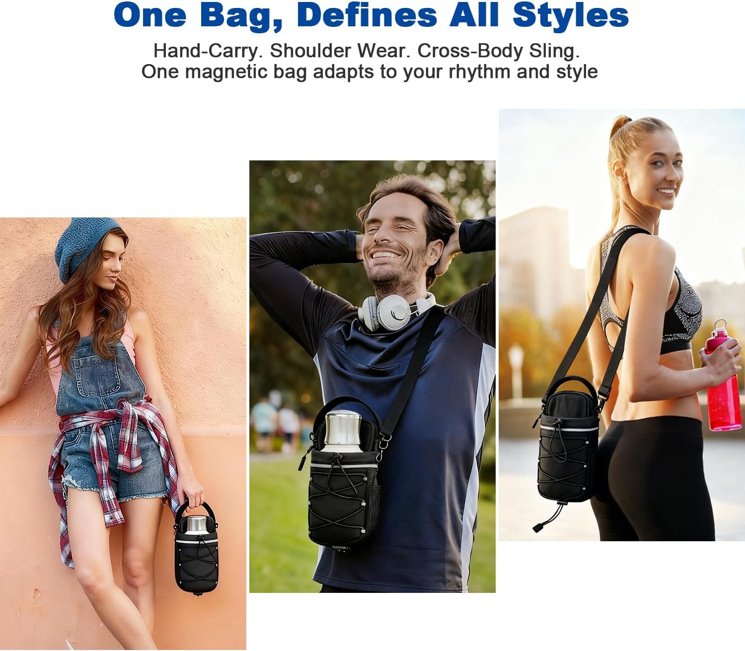 Magnetic Gym Bag For Fitness, Travel, Work, Sports, Magnetic Water Bottle Holder With Phone Pocket & Shoulder Strap, Gym Accessories Organizer Bag for Men Women