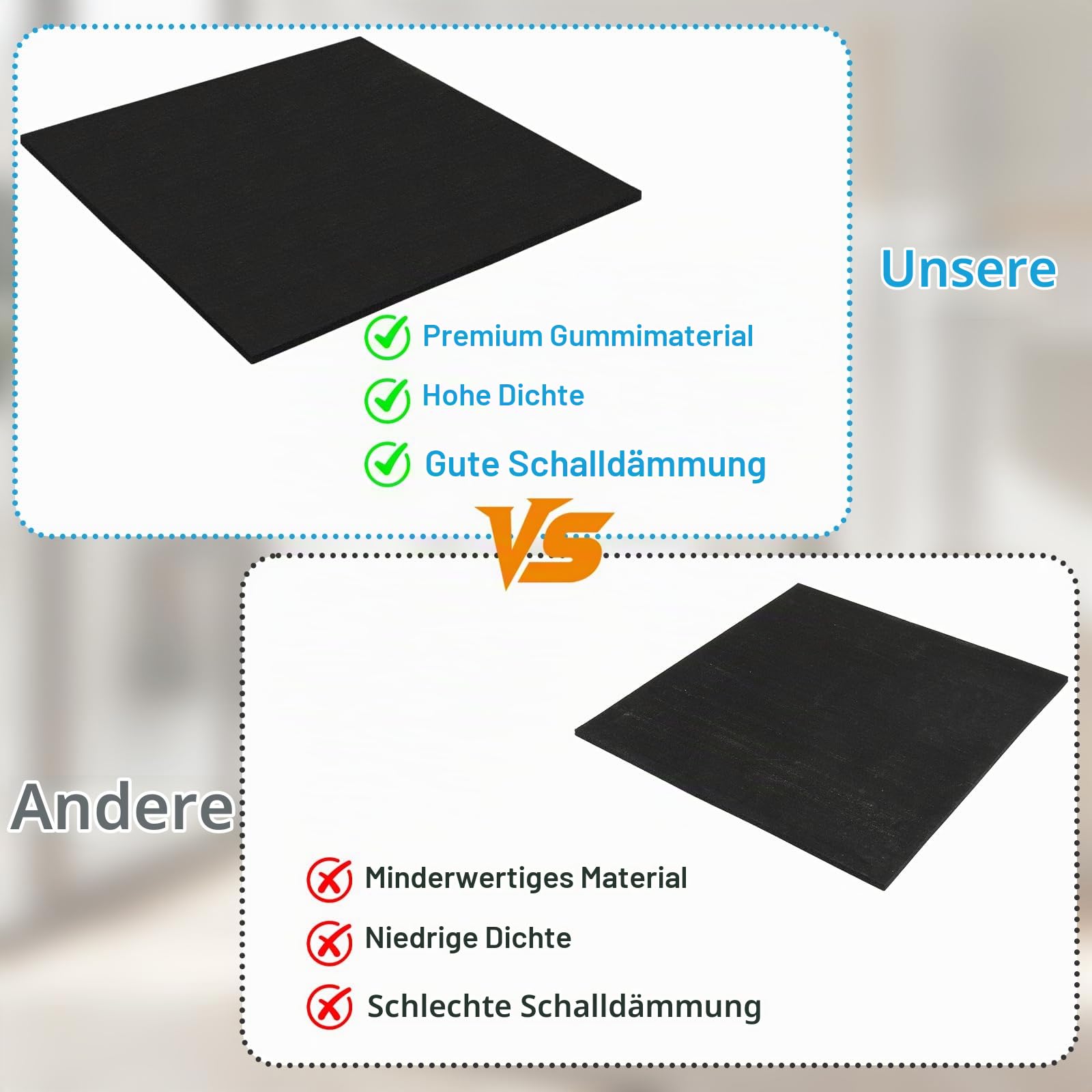 Premium Antivibrationsmatte 60 x 60 cm, 8 mm dick Robuste Antirutsch-Matte aus Gummigranulat zuschneidbare Antivibrationsunterlage für Waschmaschine Trockner Schallschutzmatte