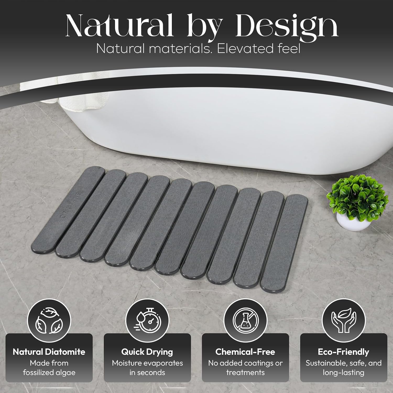 Large Stone Bath Mat (28" x 19") – Foldable Diatomaceous Earth Bath Mat for Bathroom – Quick Dry, Super Absorbent, Non-Slip, Easy to Clean – Spa-Inspired Design – Orkvane – Mineral Grey - Image 4