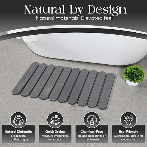Miniatura 4 de Alfombra de baño grande de piedra (28 x 19 pulgadas), plegable con tierra de diatomeas para baño, secado rápido, superabsorbente, antideslizante,